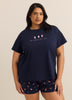Navy Blue T-Shirt and Boxer Pyjama Set with Ice Cream Print - ti Voglio