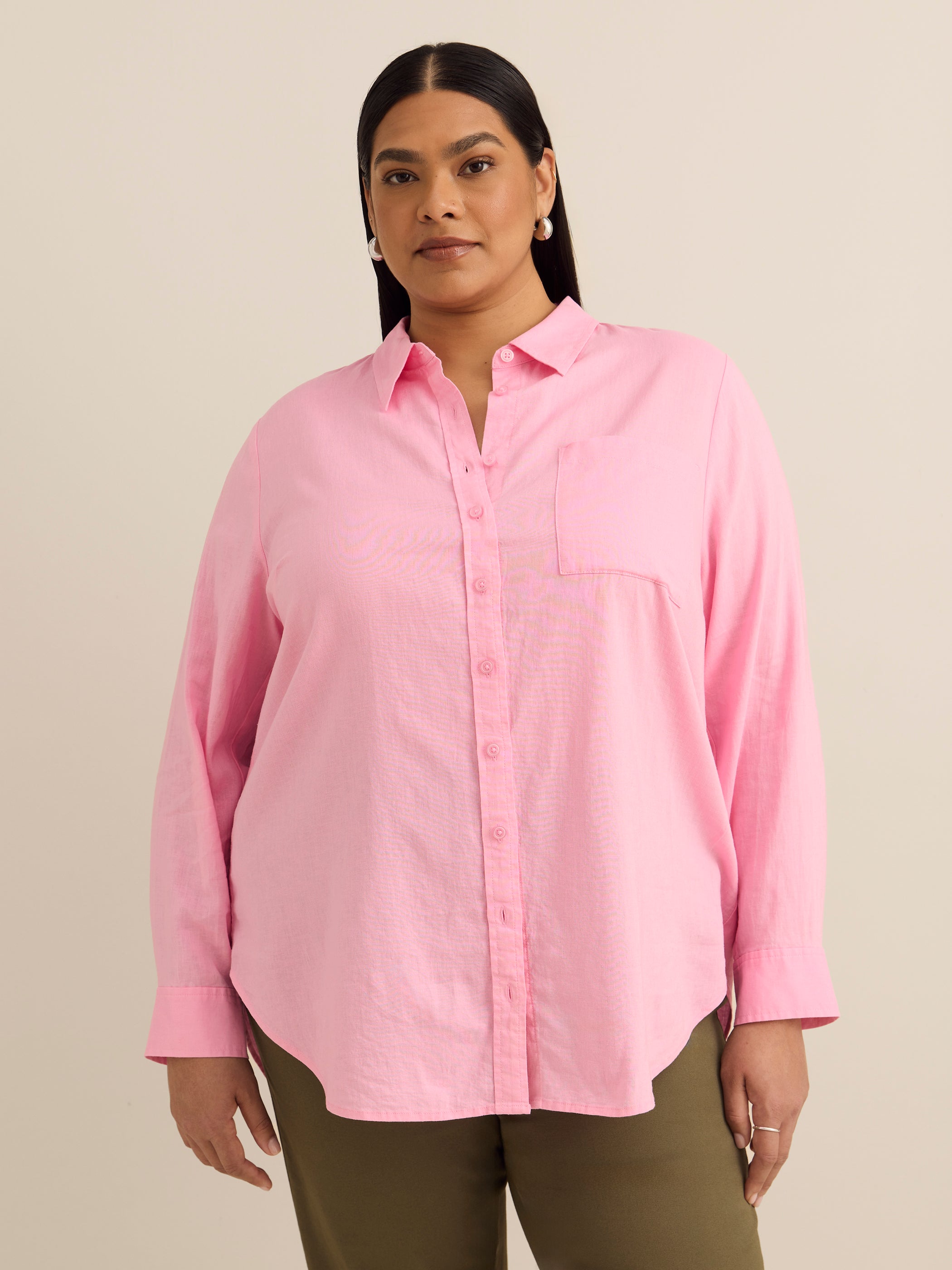 Linen-Blend Buttoned Down Shirt