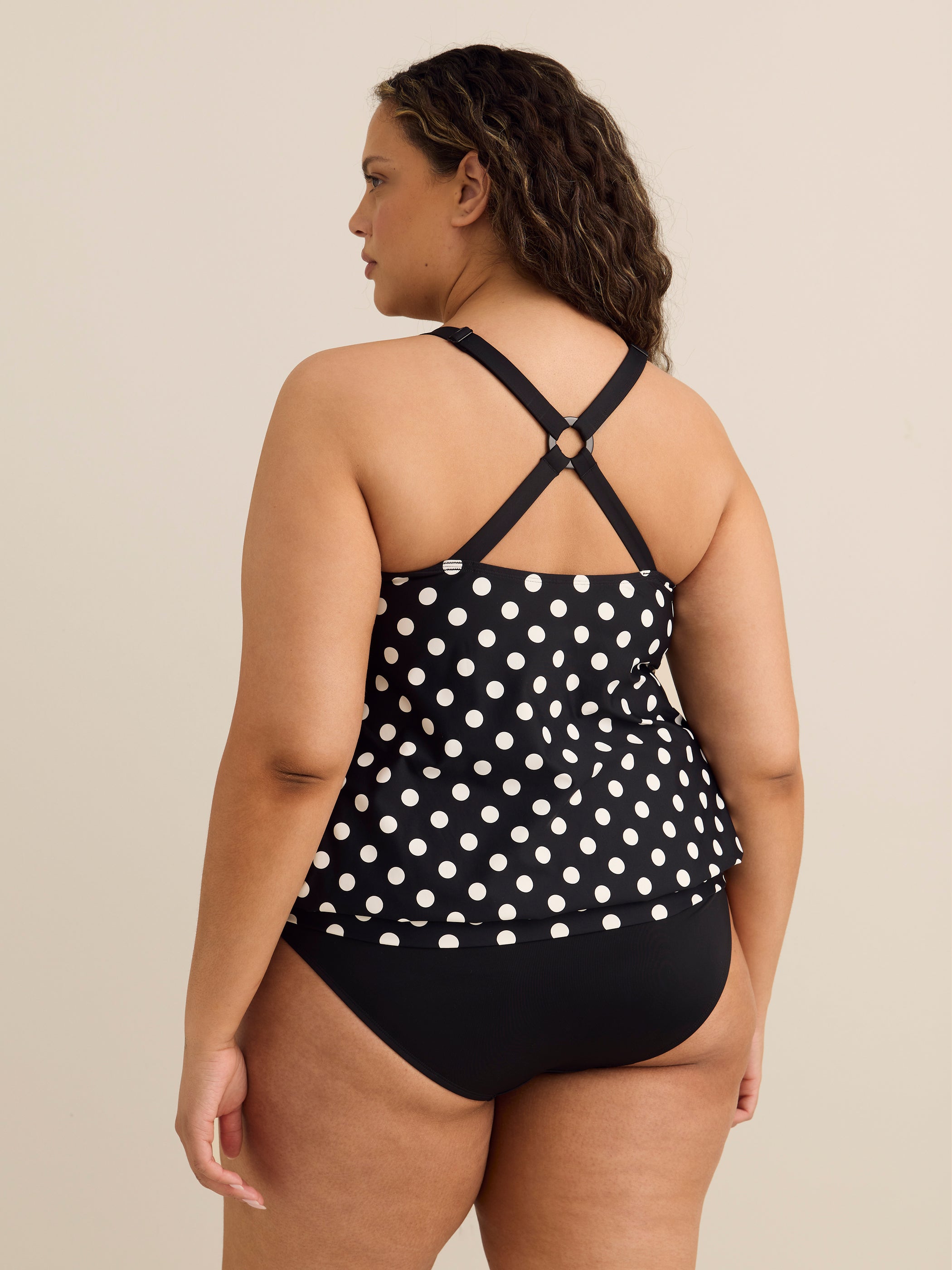 Printed Blouson Tankini Top with Back Ring Detail