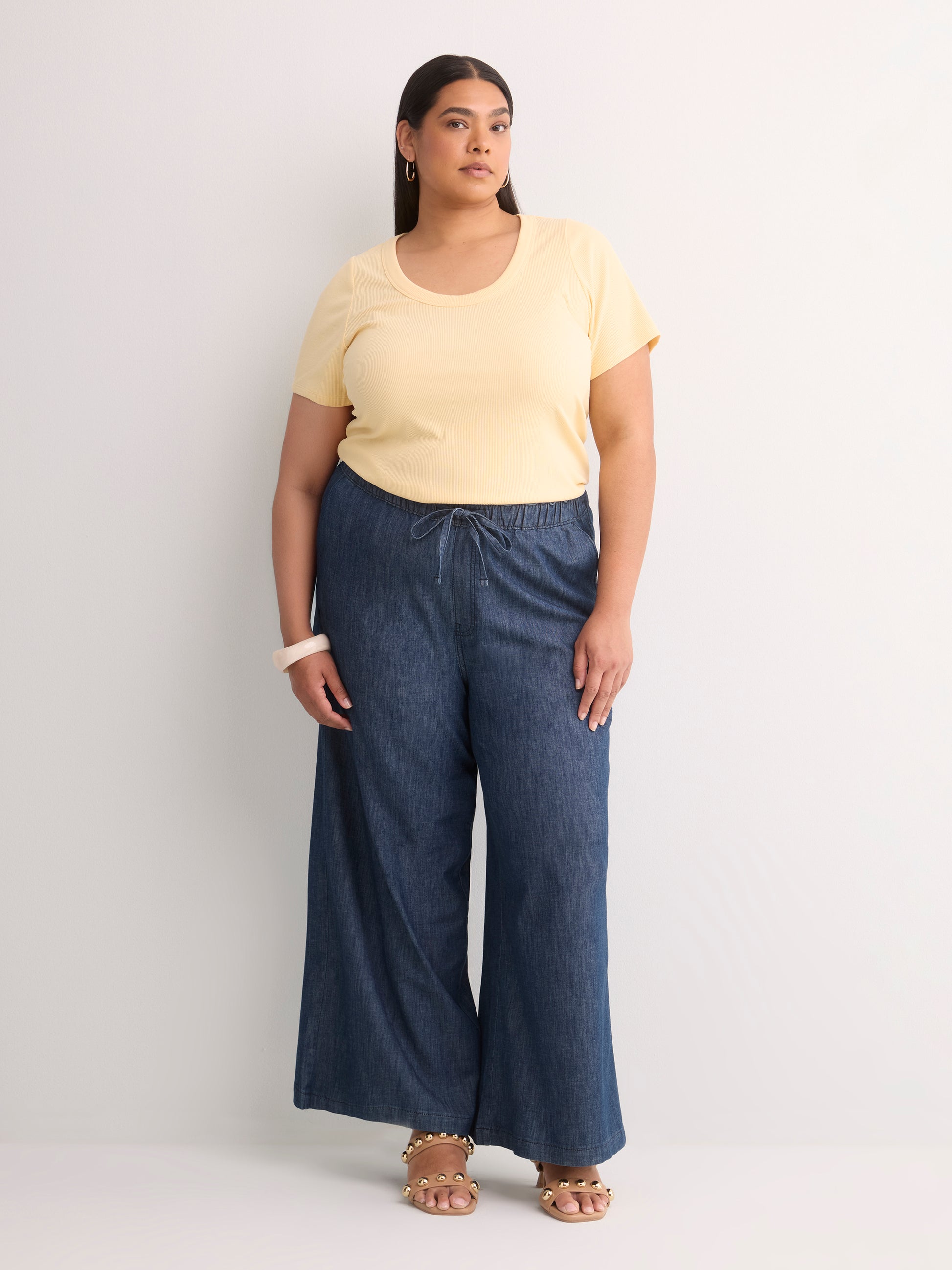High-Rise Palazzo-Leg Pull-On Denim Pant - d/C JEANS