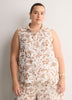 Tribal Floral-Print Sleeveless Buttoned-Down Shirt