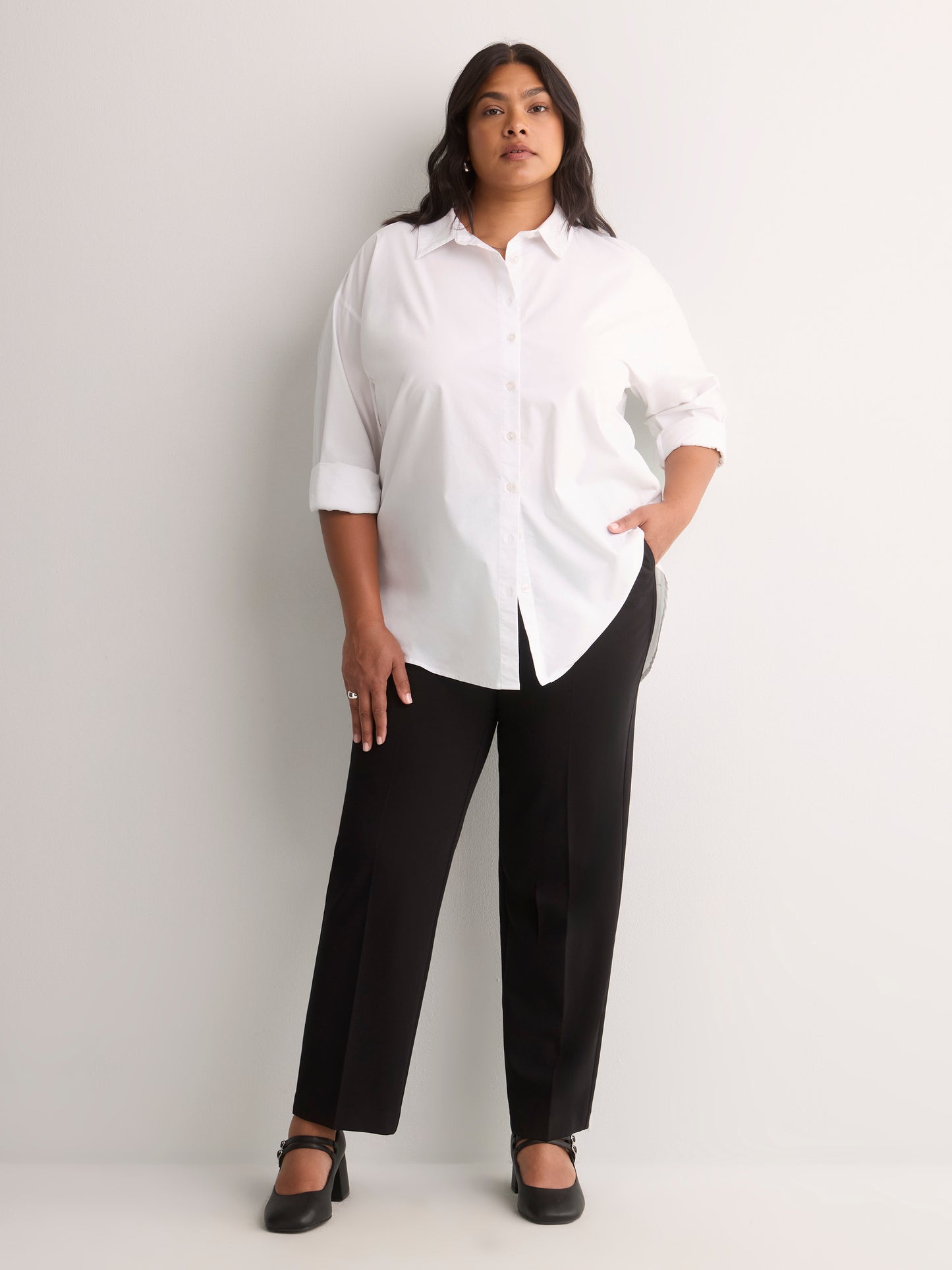 Petite, Black Twill Straight-Leg Savvy Pant
