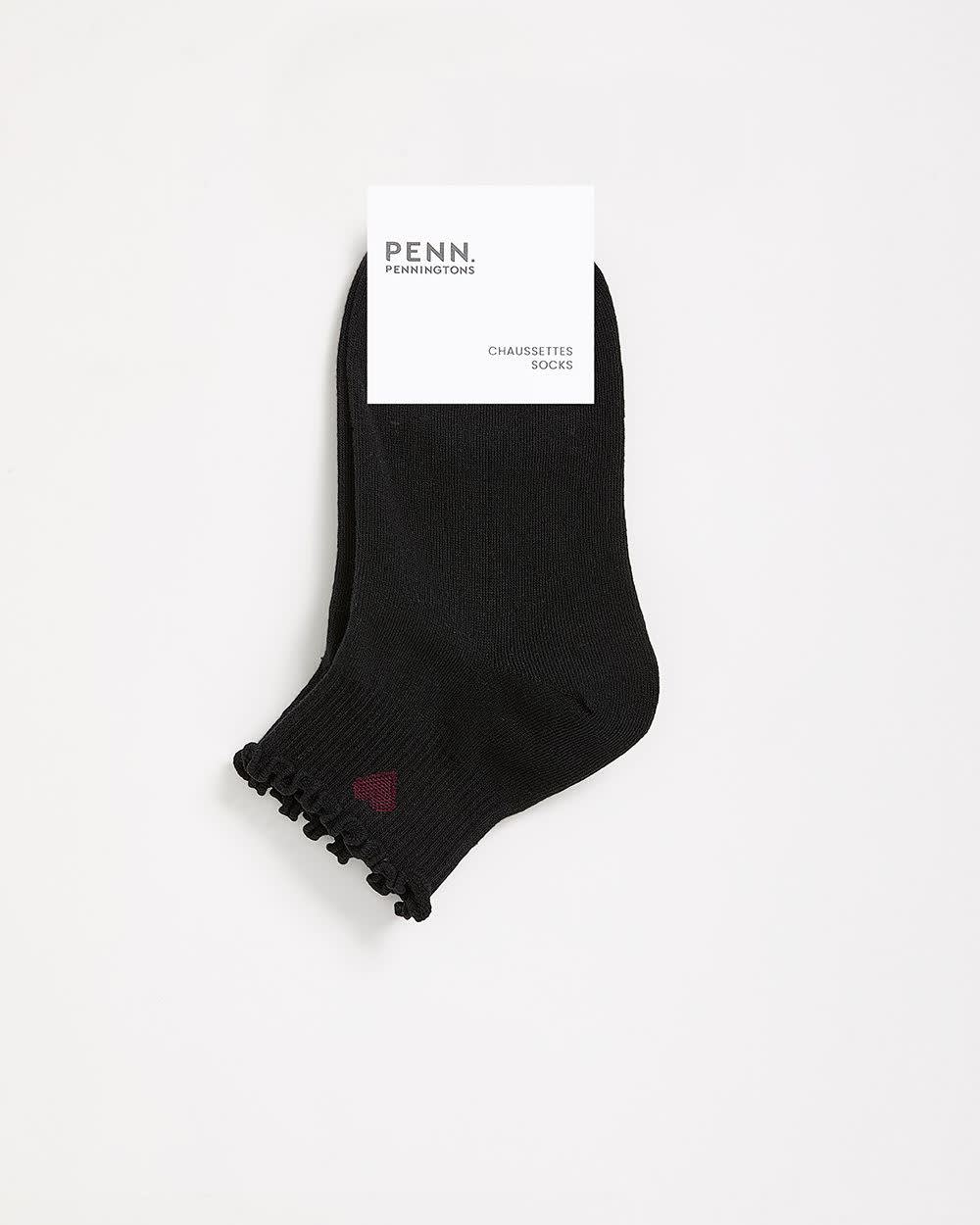 Lettuce-Edge Ankle Socks with Heart Placement Print