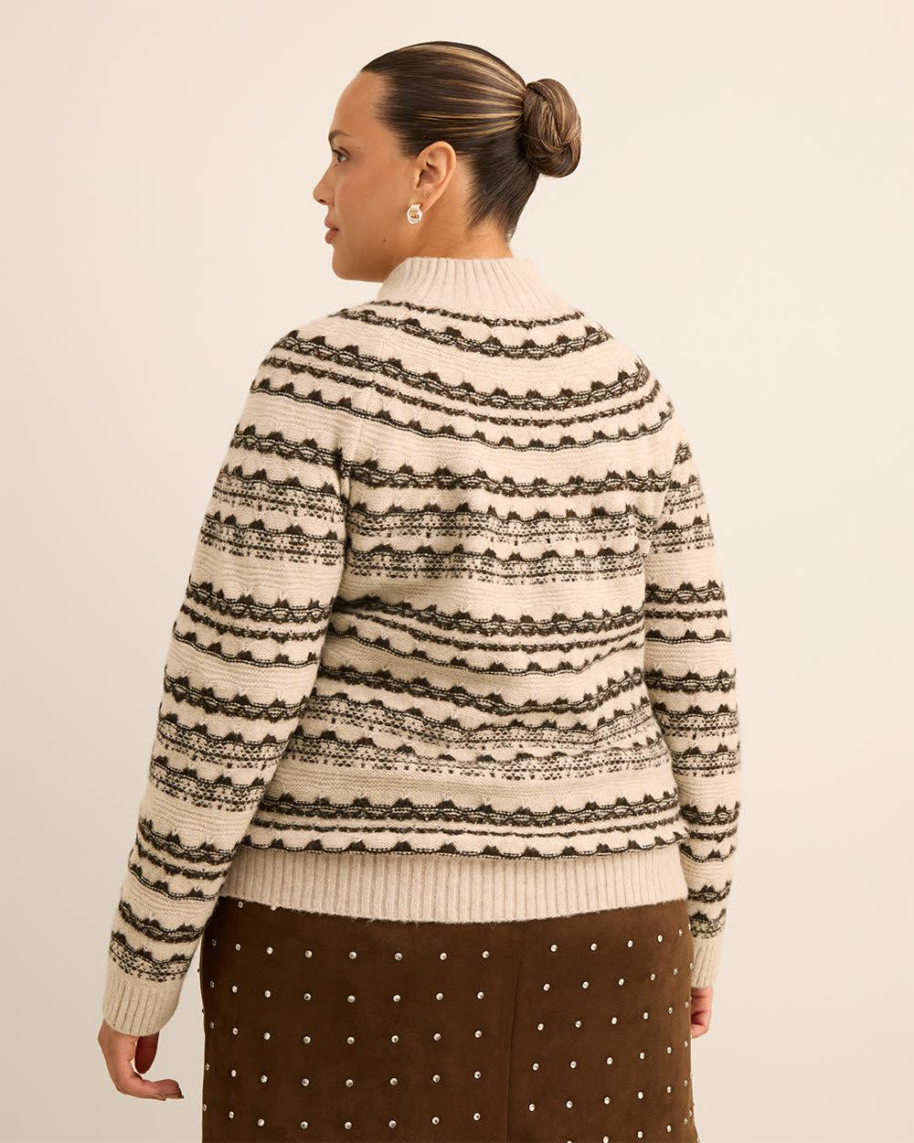 Brown Mock-Neck Fair Isle Sweater