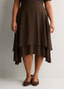 Romantic Brown Chiffon Pull-On Midi Skirt