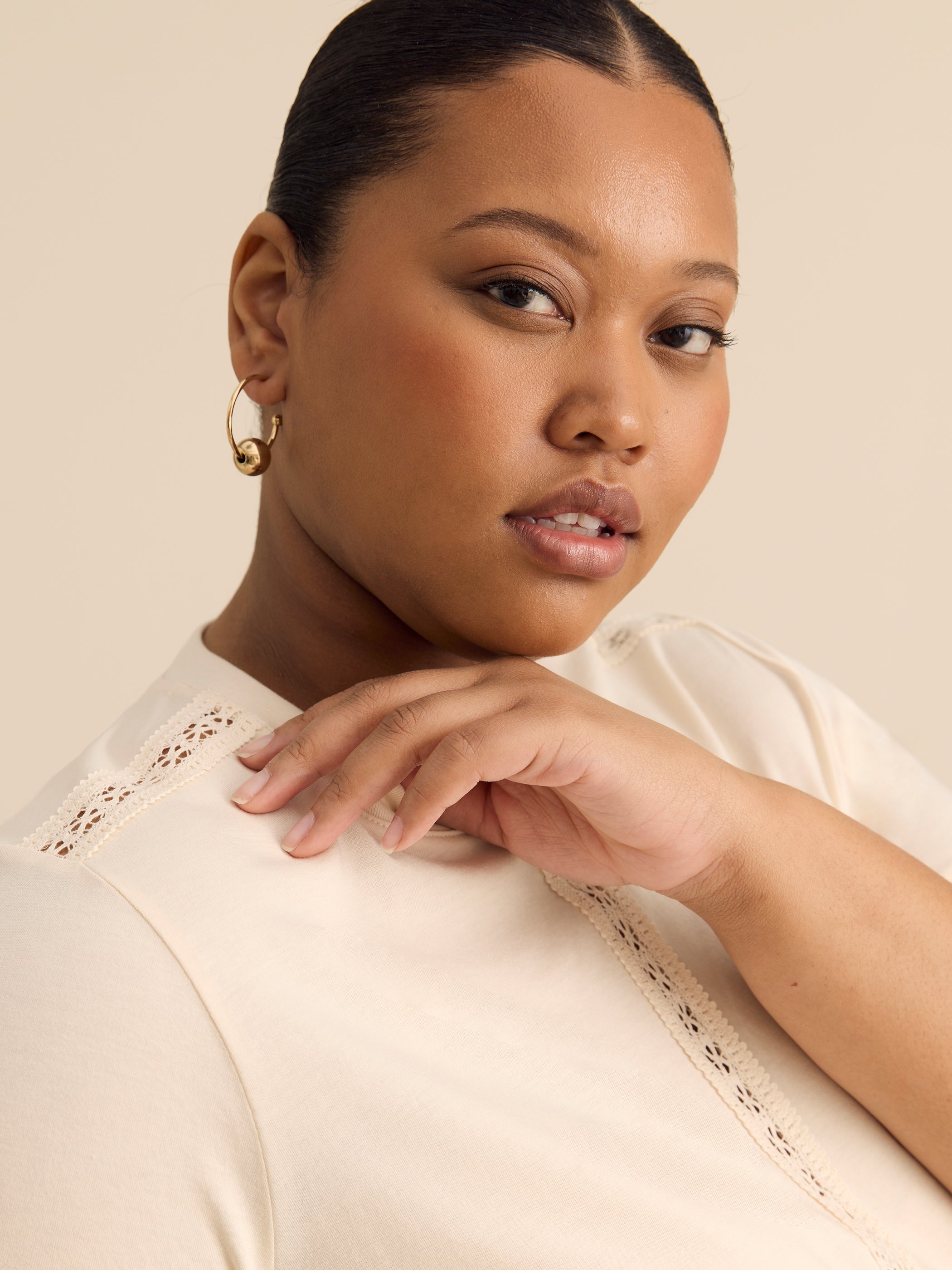 Crewneck Top with Crochet Details