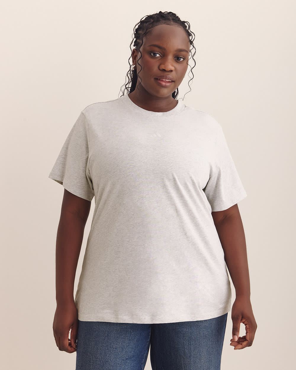 T-shirt gris chiné à  col rond avec petit logo - adidas