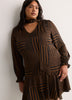 Striped Long-Sleeve Tiered Dress with Neck Tie - Addition Elle