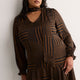 Striped Long-Sleeve Tiered Dress with Neck Tie - Addition Elle