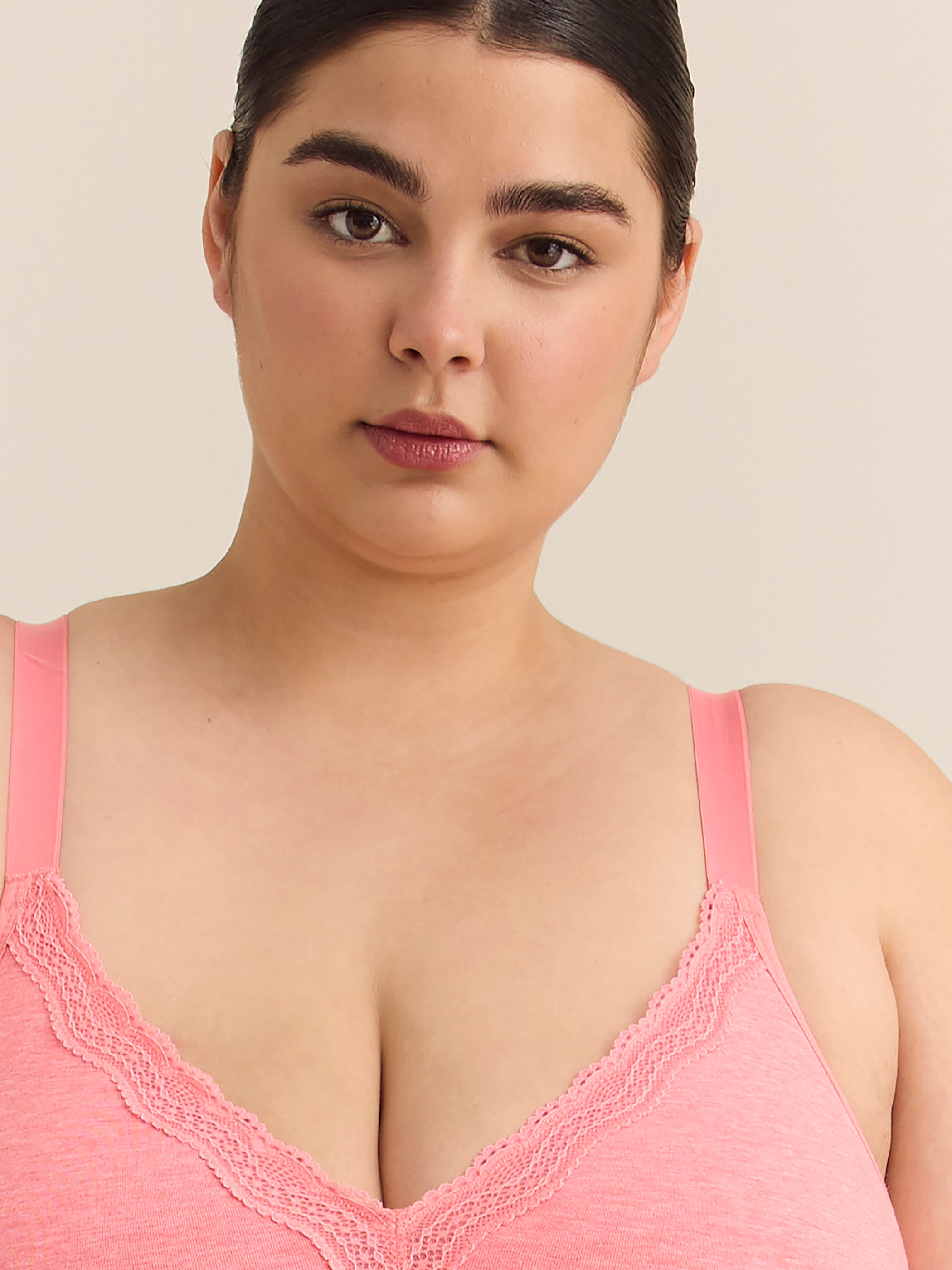 Wireless Heather Pink Cotton Bra with Lace Trim - ti Voglio