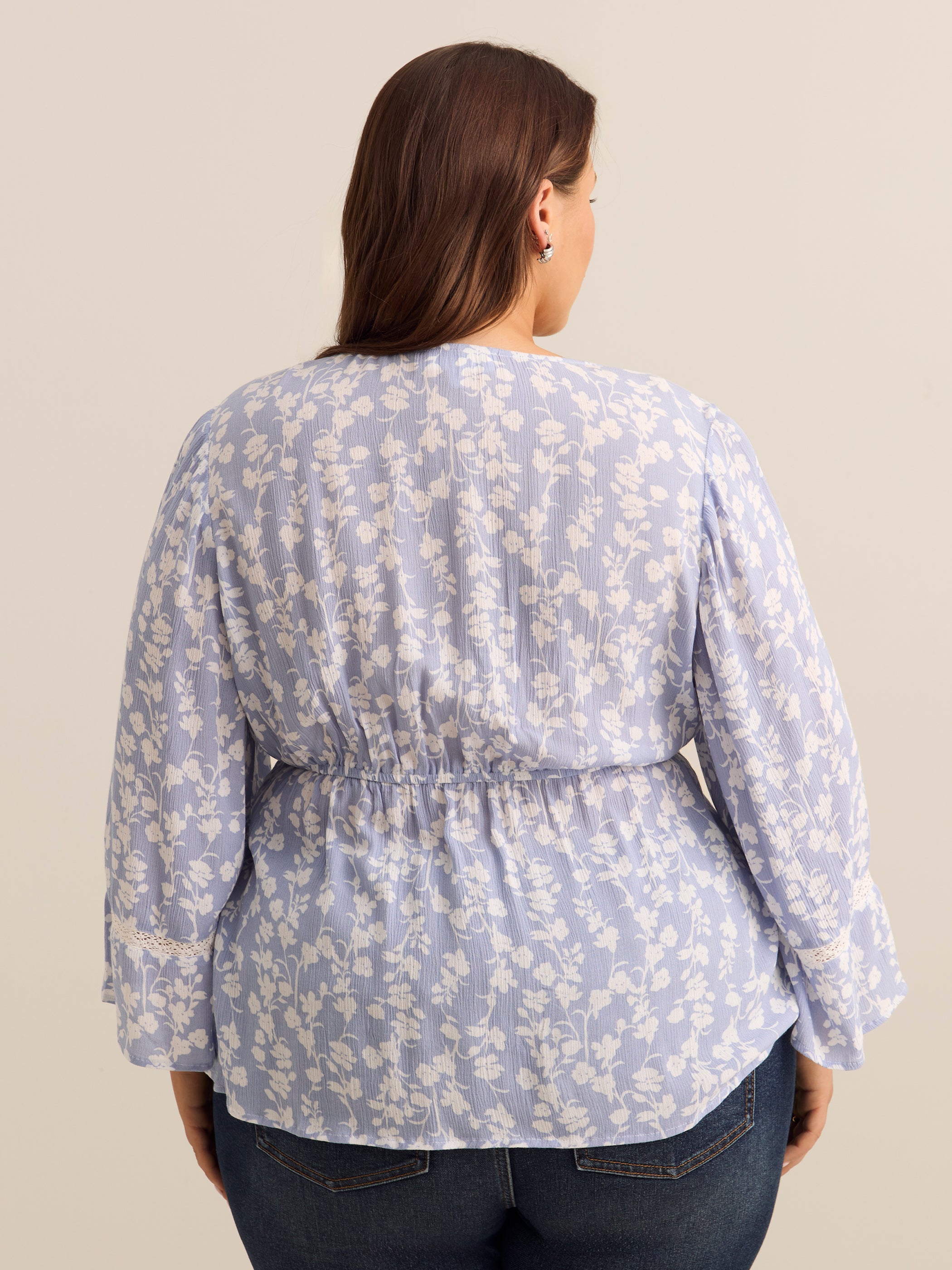 Wide-Sleeve V-Neck Blouse with Decorative Tape - Addition Elle