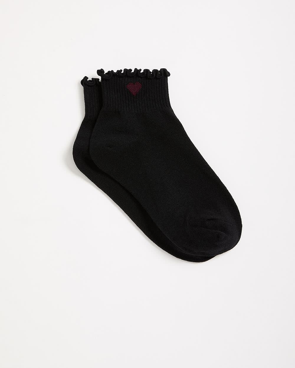Lettuce-Edge Ankle Socks with Heart Placement Print