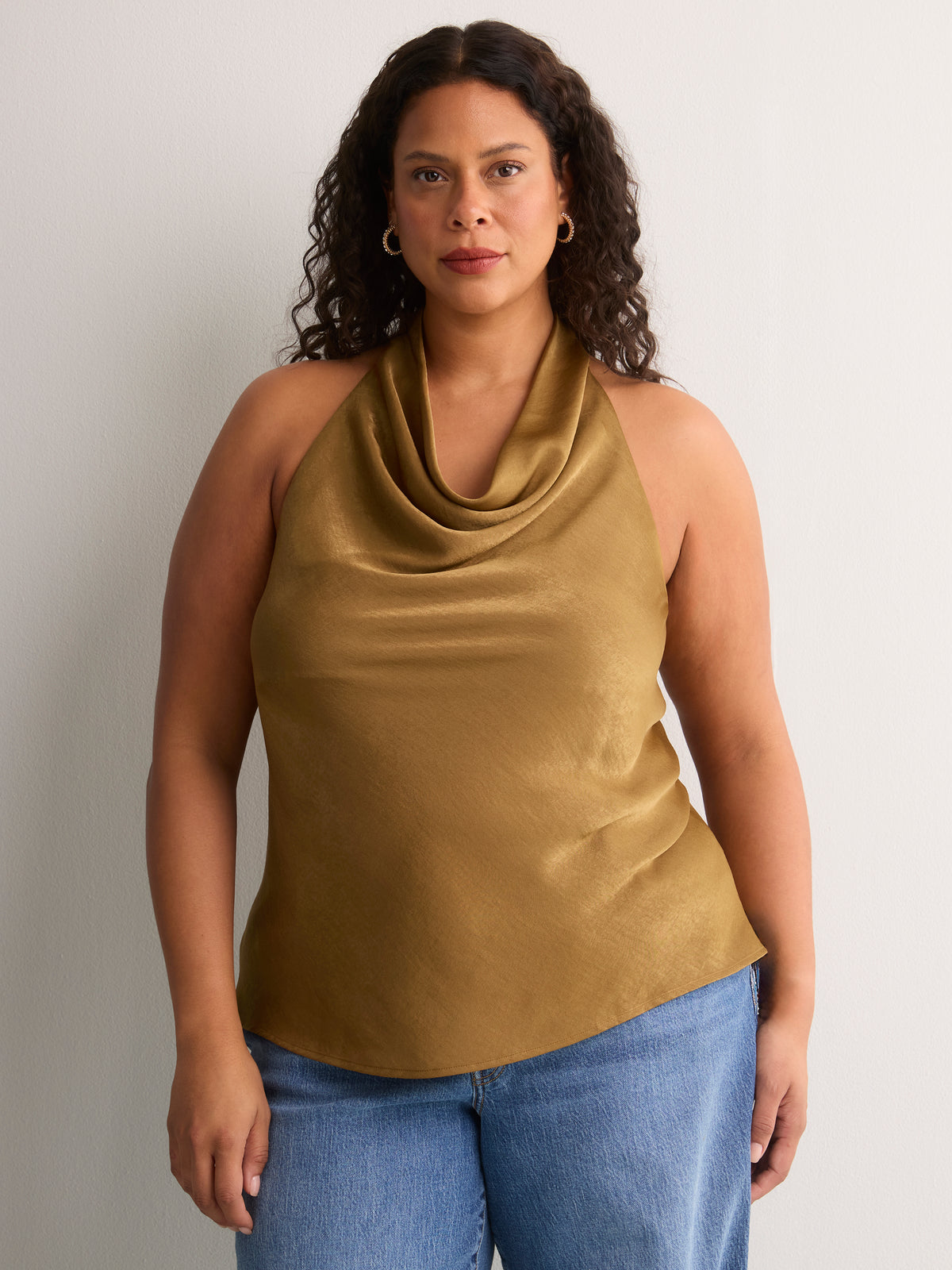 Satin Straight Sleeveless Halter Top