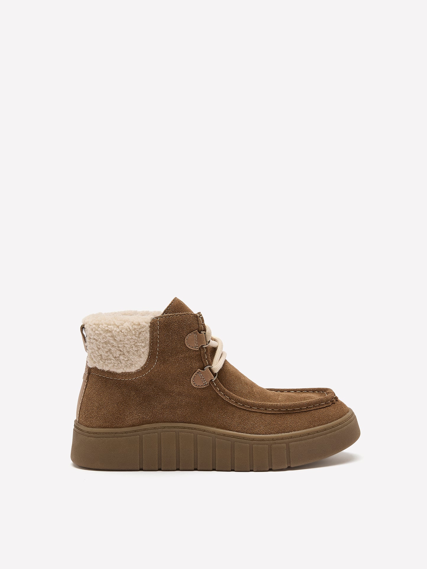 Wide Width, Mykah Izzy Suede Lace-Up Bootie with Sherpa Overlay - Clarks