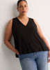 Responsible, Black Sleeveless V-Neck Swing Top