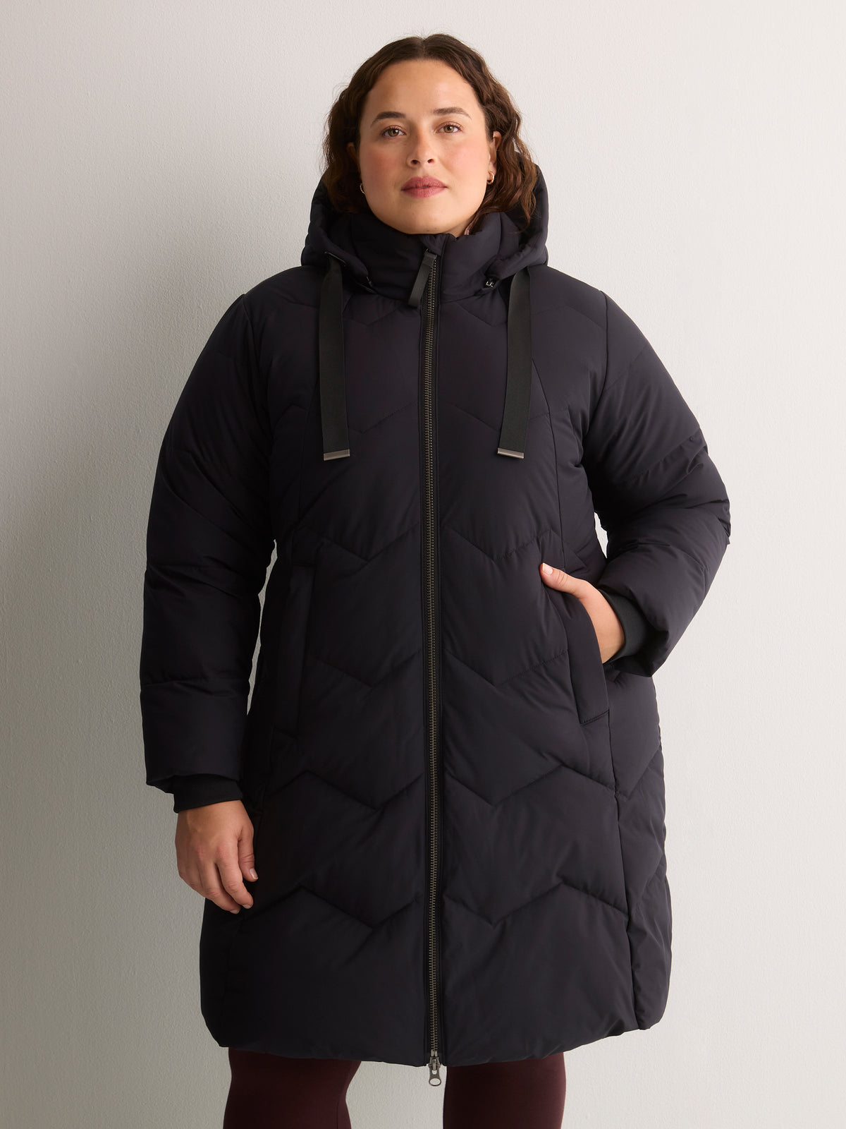Long Stretch Hooded Puffer Jacket - Active Zone