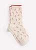 Beige Scalloped-Edge Cotton Knit Crew Socks with Candy Cane Print