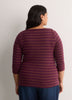 Fitted 3/4-Sleeve Boat-Neck Striped Rib Baby Tee