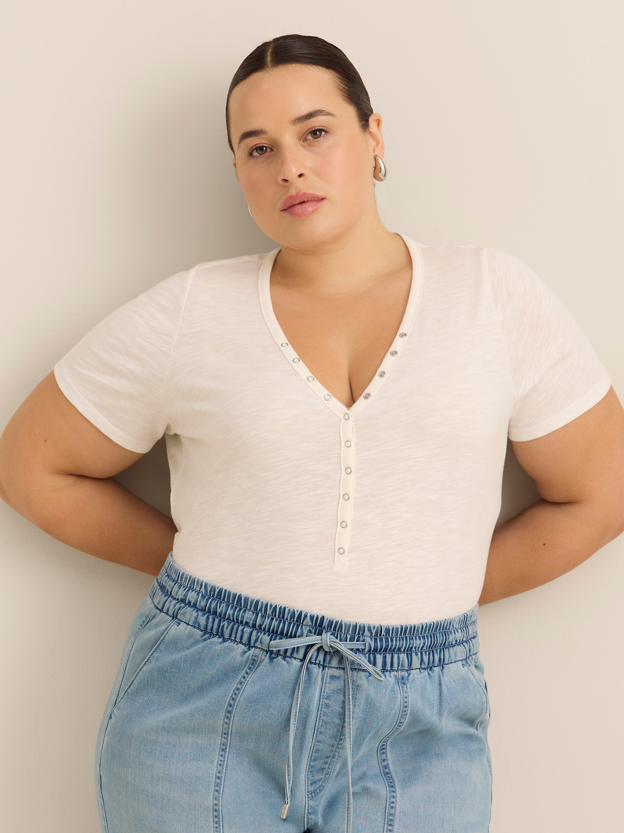 Short-Sleeve Henley T-Shirt with Snaps