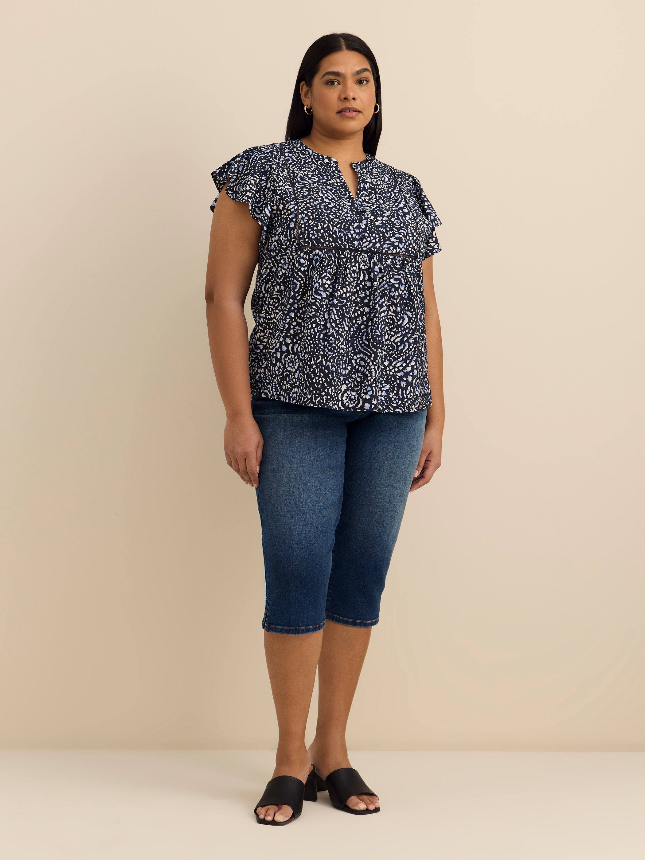 A-Line Blouse with Short Flutter Sleeves