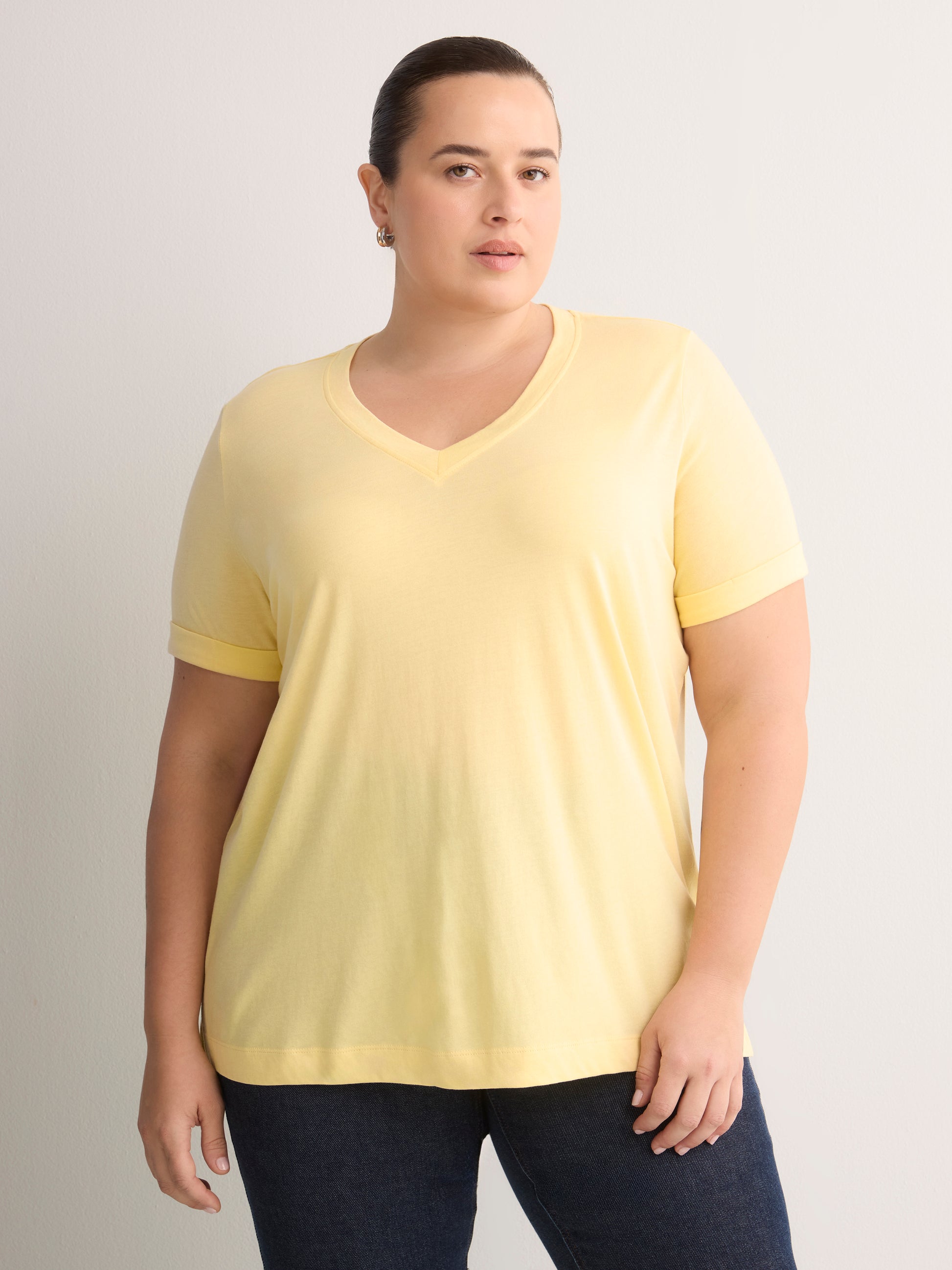 Boyfriend-Fit V-Neck Tee with Slits
