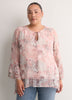 Split-Neck Long Flounce Sleeve Asymmetrical Blouse