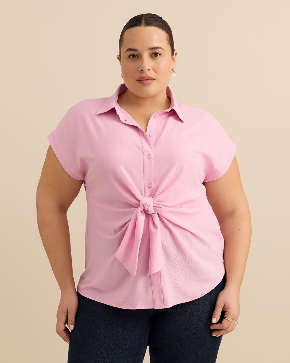 Blouse boutonnée avec noeud à la taille