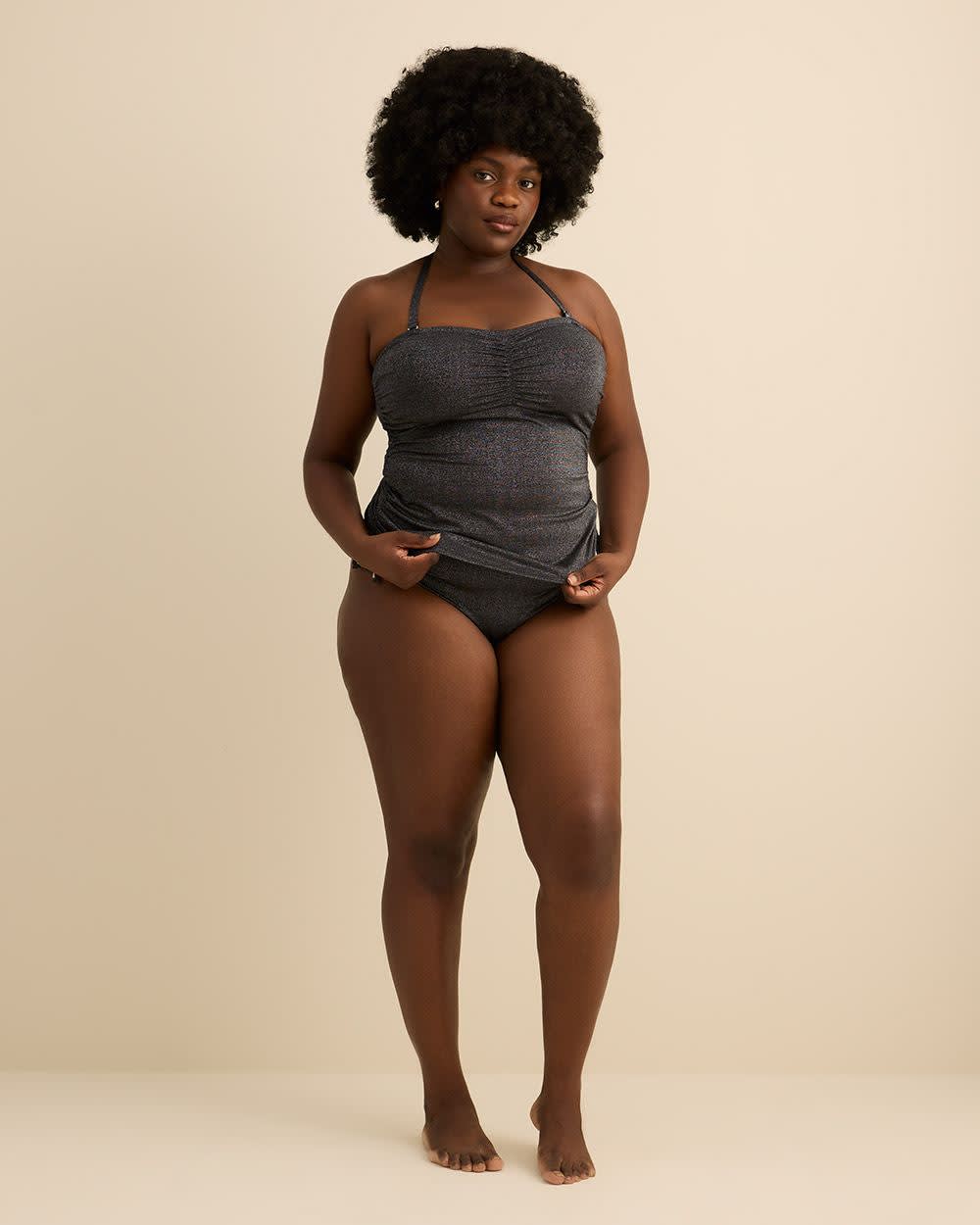 Culotte de bikini noire scintillante taille haute, coupe cheeky