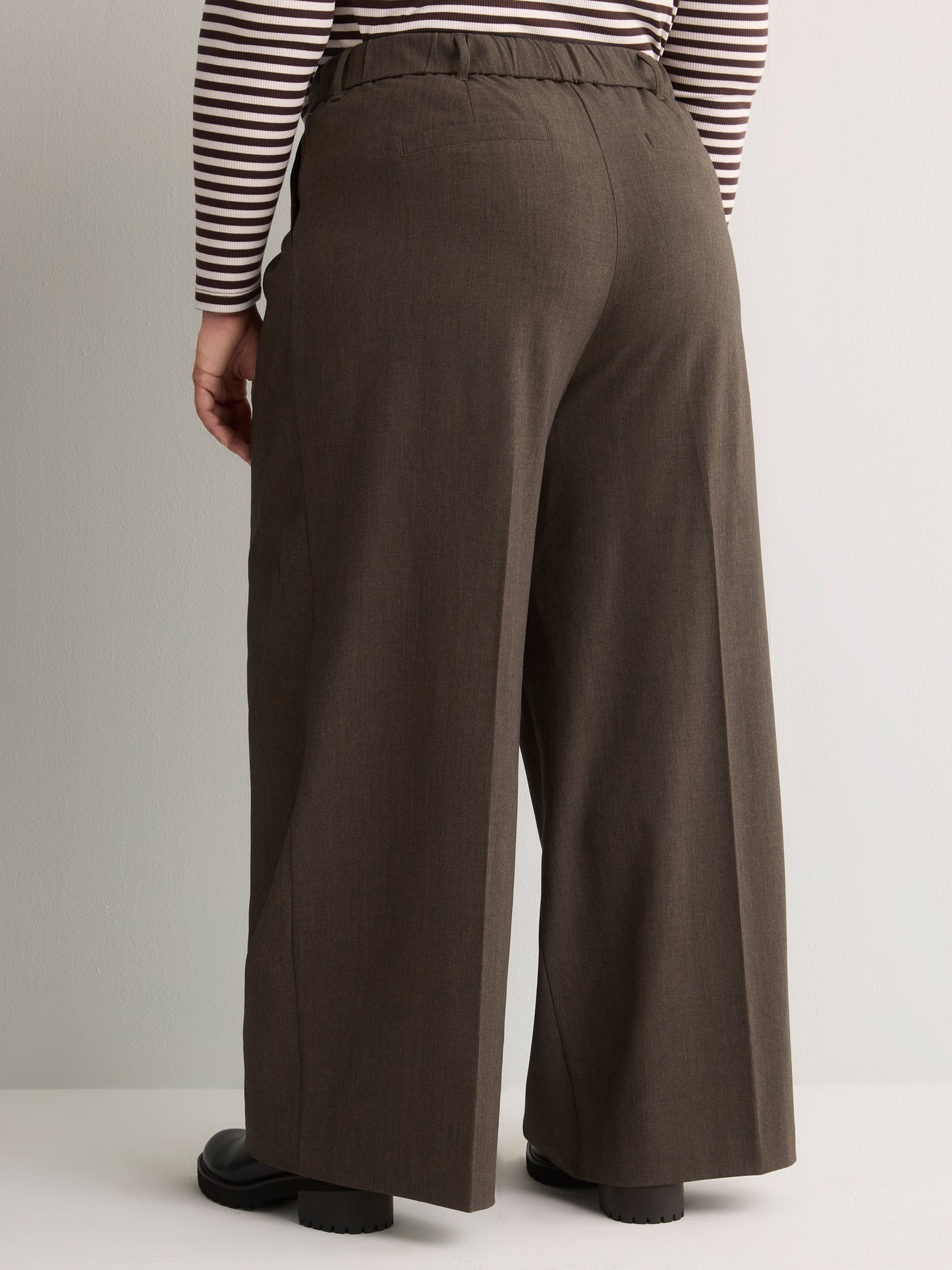 Heather Brown Double Pleated Wide-Leg Pant