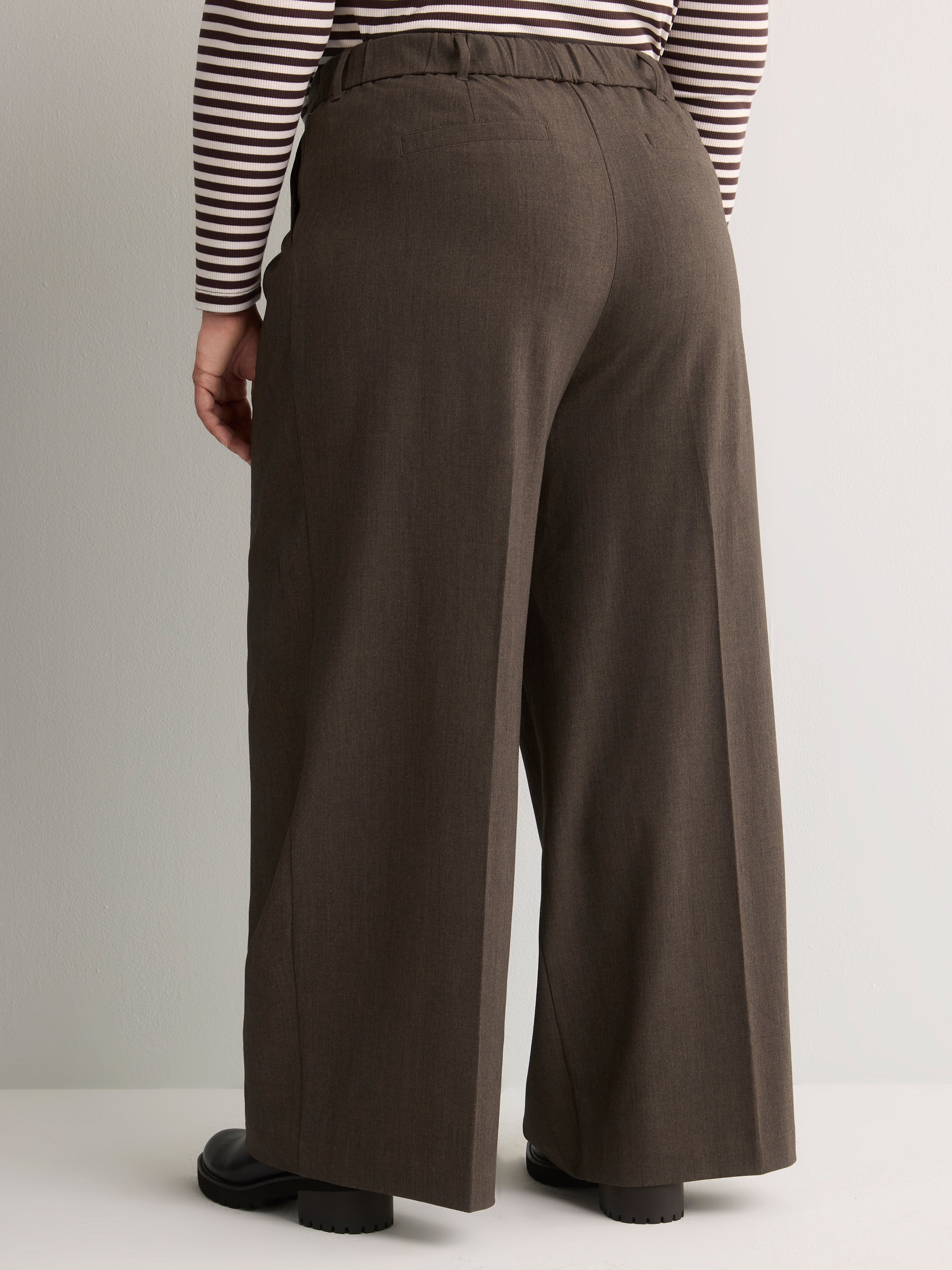Heather Brown Double Pleated Wide-Leg Pant