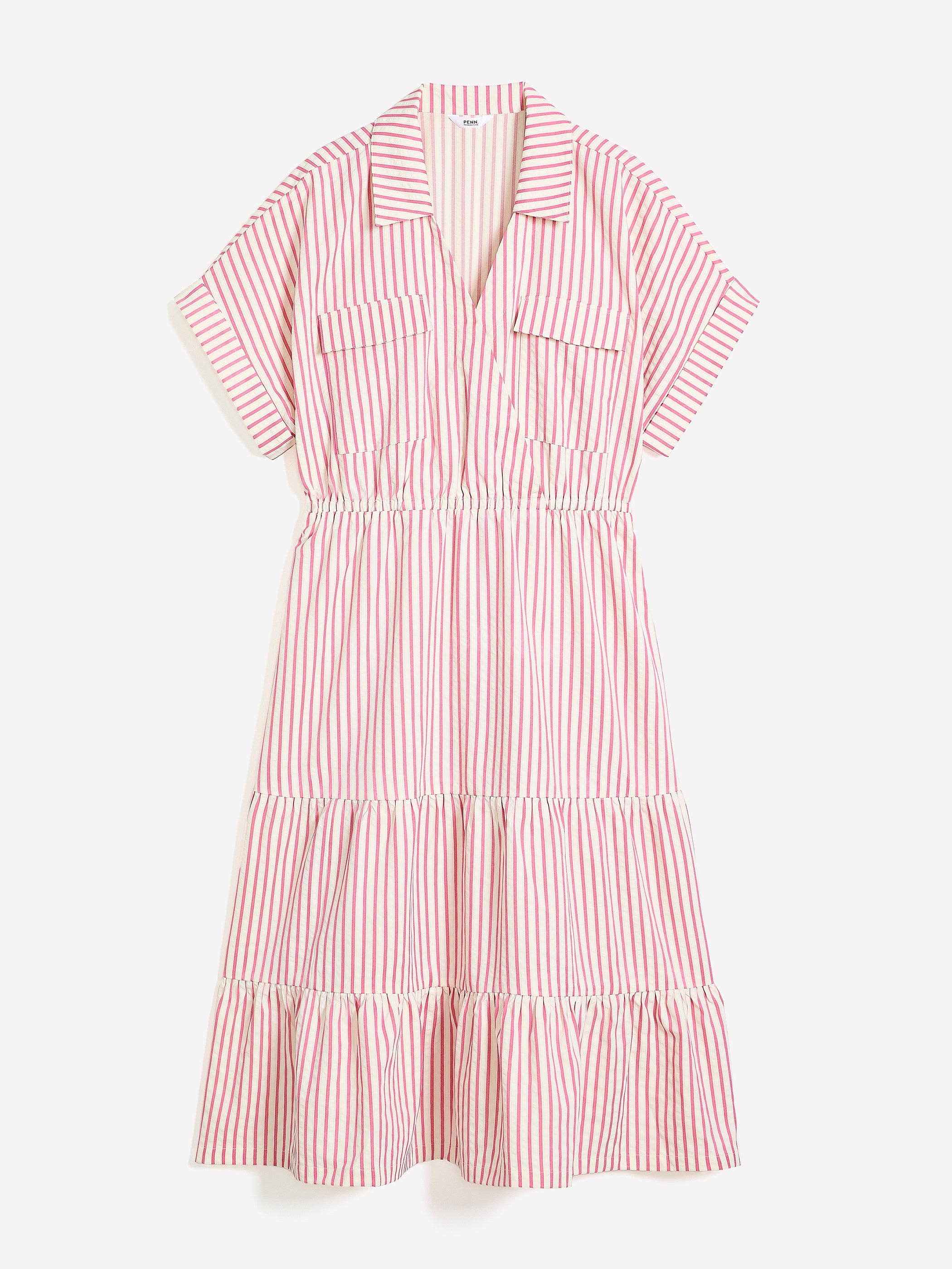 Pink Midi Tiered Utility Shirt Dress