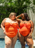 Maillot une-pièce bandeau orange à jambe échancrée