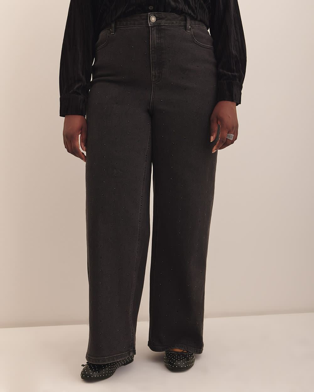 Jean noir classique décoré de strass avec taille haute et jambe évasée - d/C JEANS