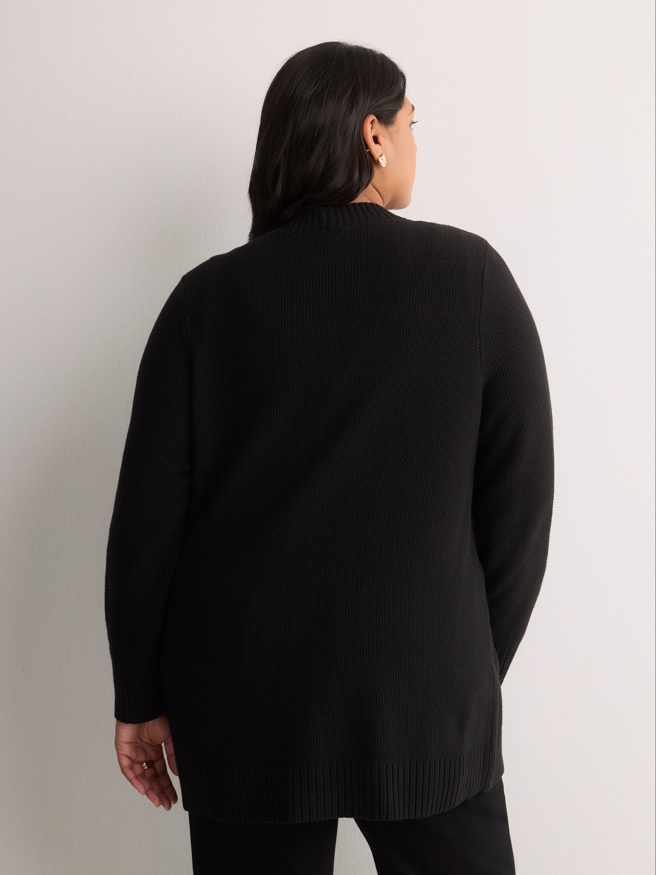 Straight-Fit V-Neck Tunic Cardigan