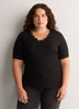 Lace V-Neck Rib Knit Tee