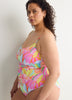 Floral Shirred Scoop-Neck One-Piece Swim Suit - Bleu by Rod Beattie