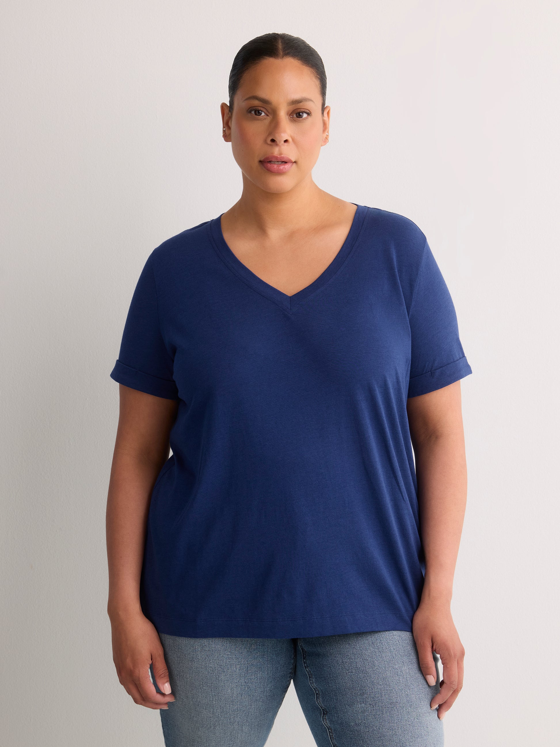 Boyfriend-Fit V-Neck Tee with Slits