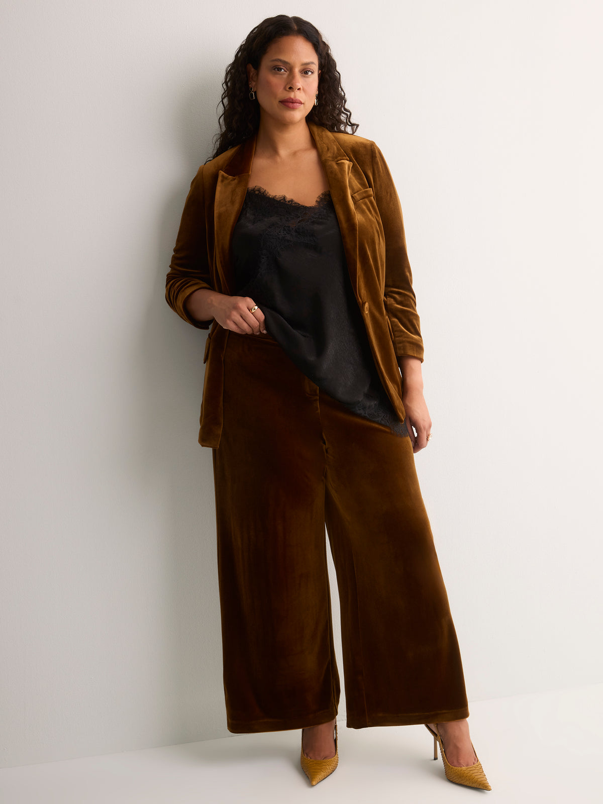 Golden Velvet Wide-Leg Pull-On Pant