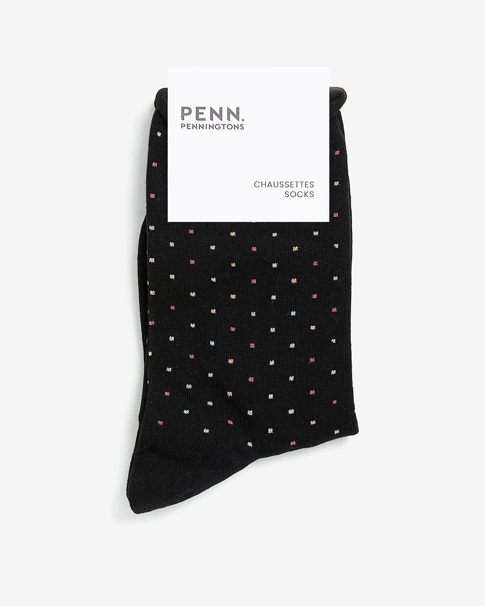 Black Rolled Edge Crew Sock with Dotted Print