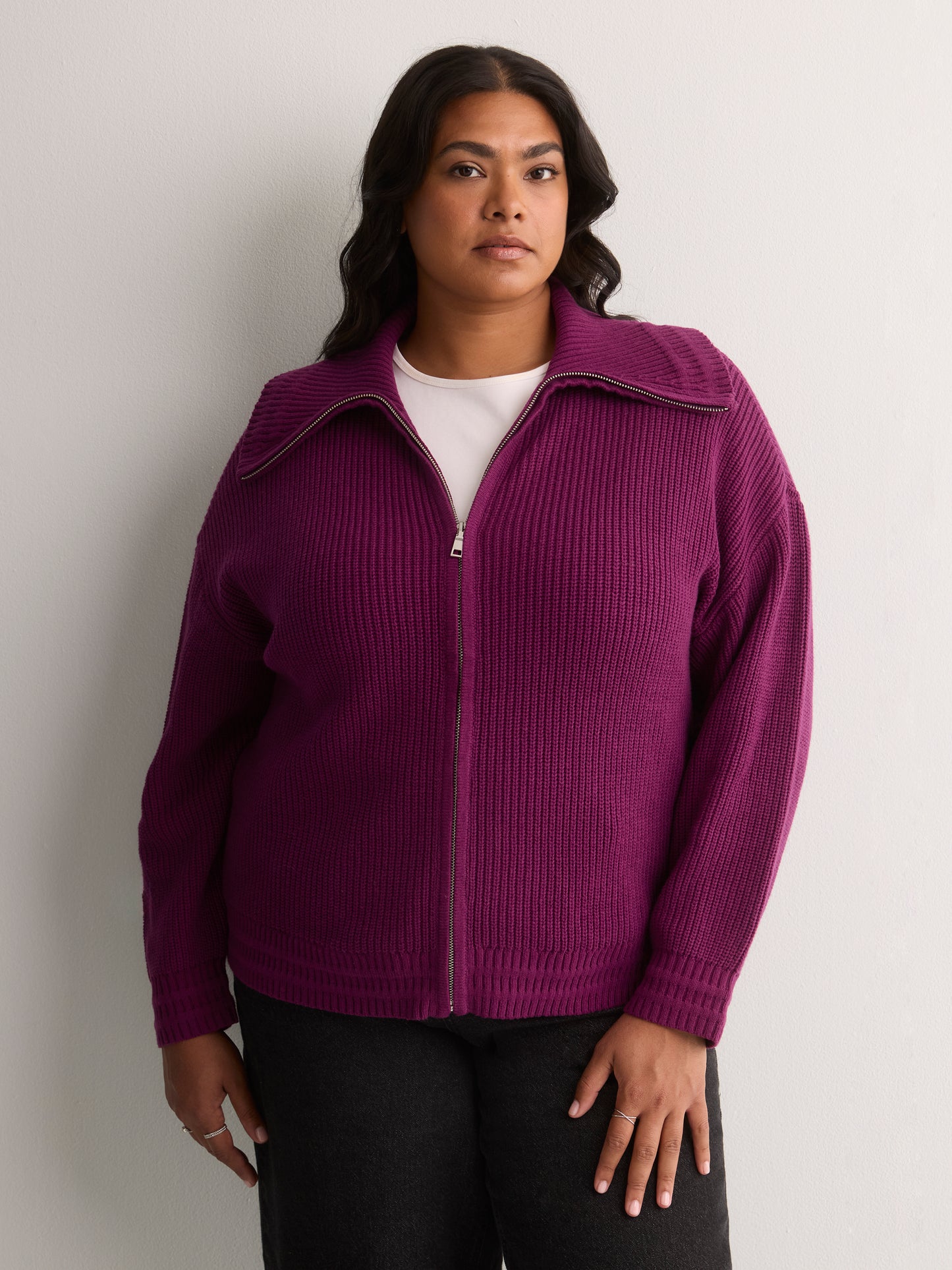 Straight Zippered Sweater Cardigan