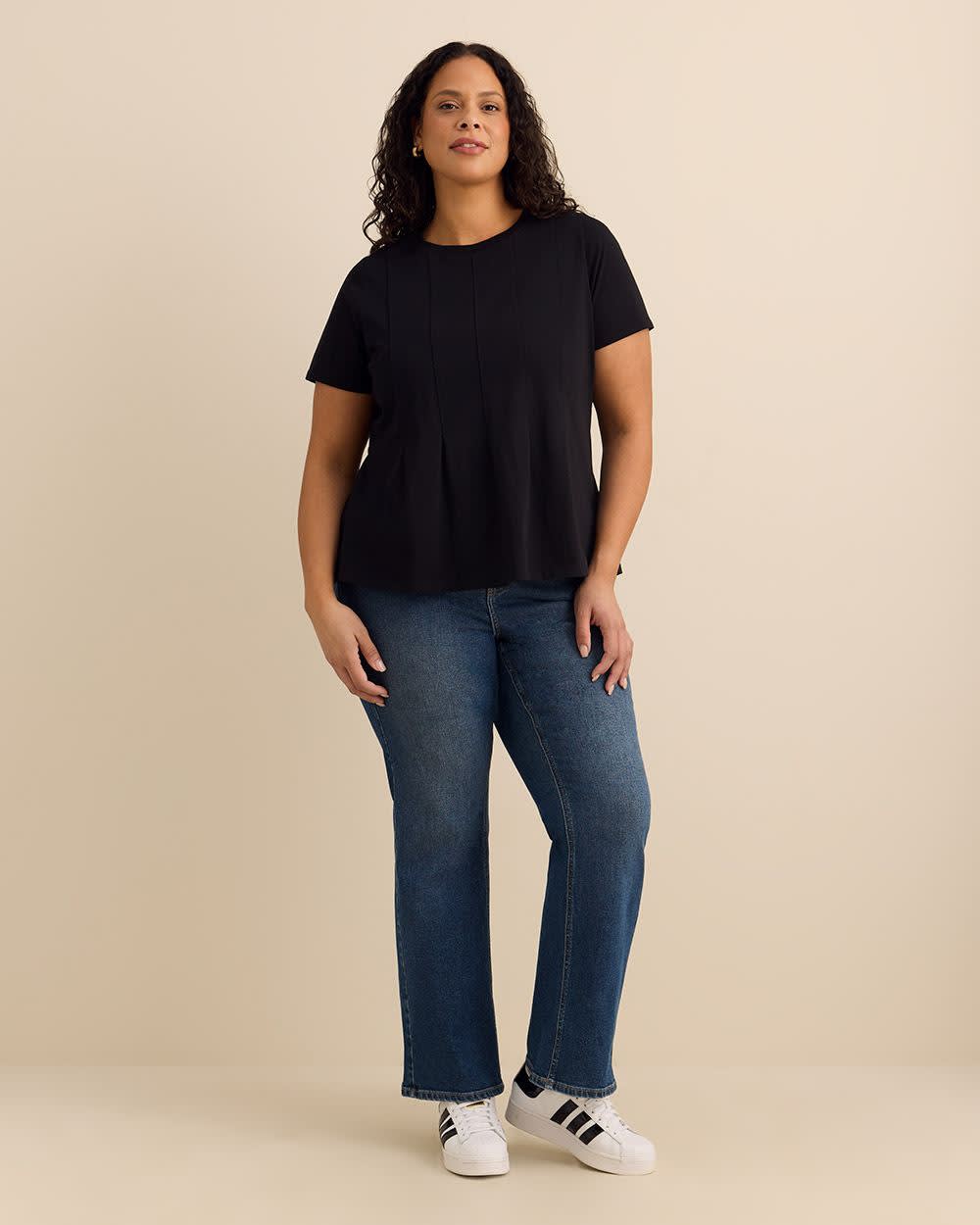 Short-Sleeve Pintuck Knit Top