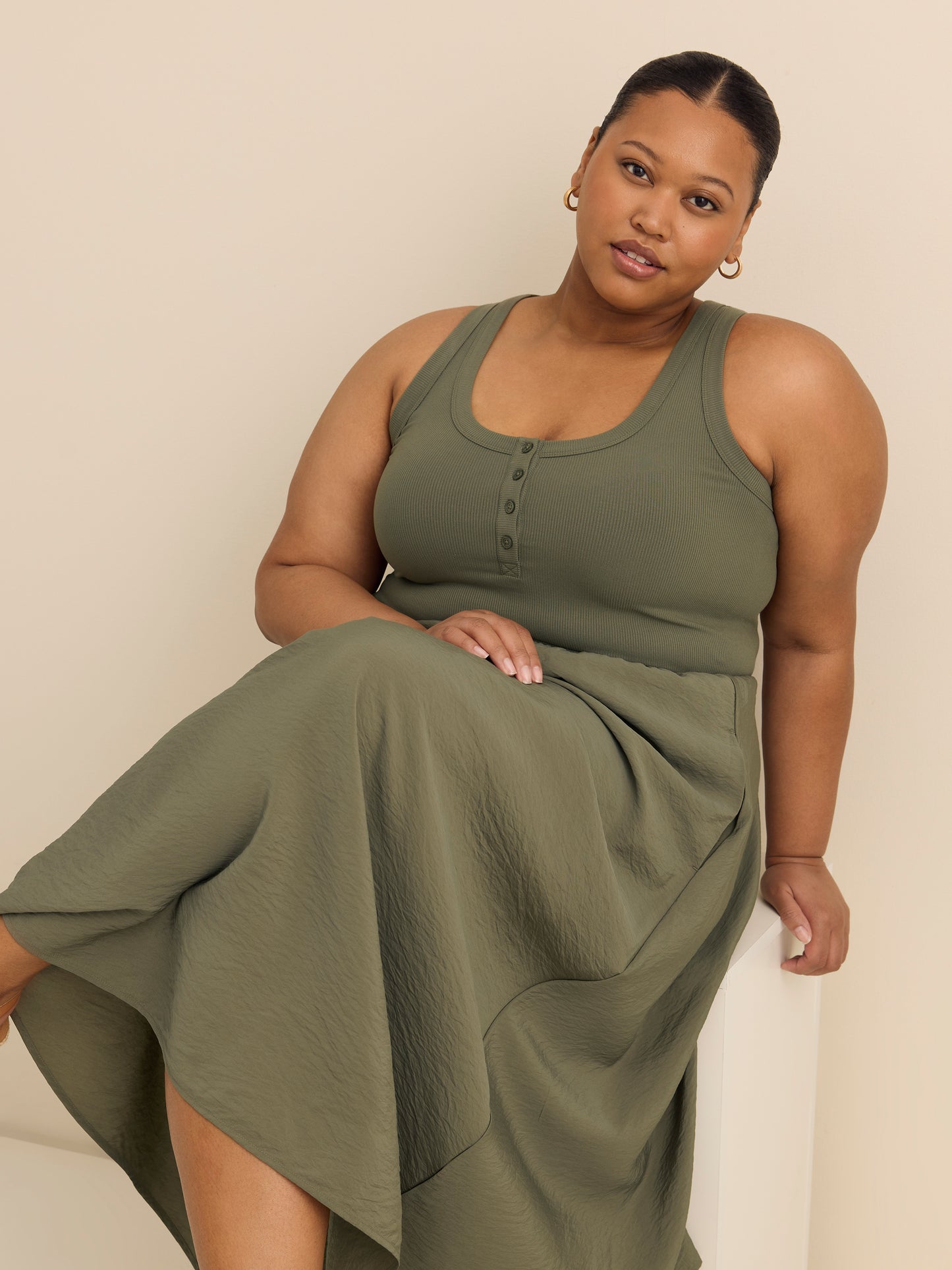 Responsible, Sleeveless Henley Flared Maxi Dress