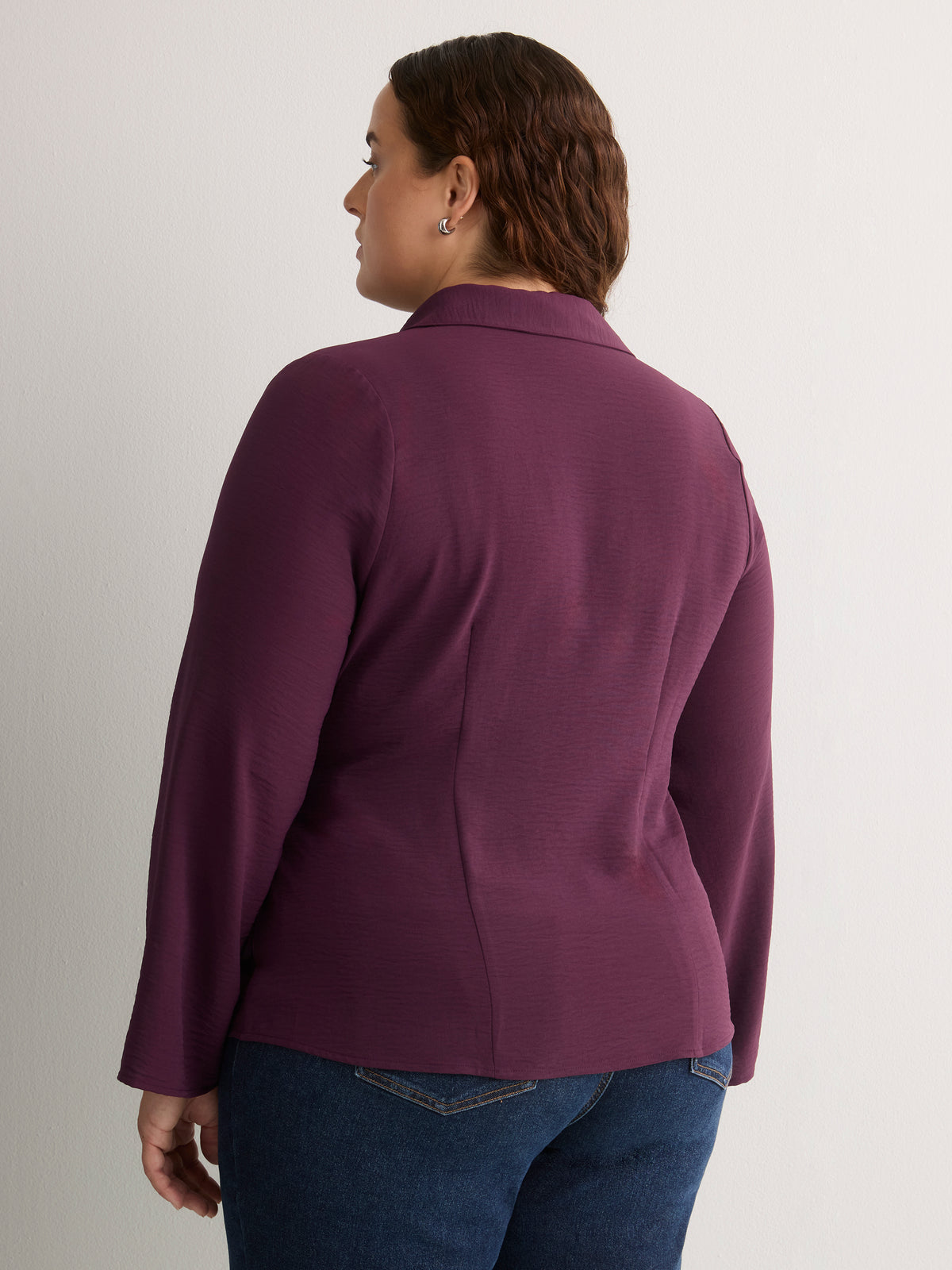 Purple Buttoned-Down Wrap Blouse