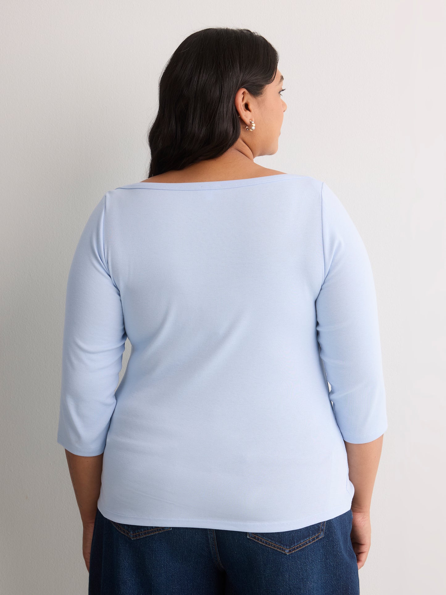 Fitted 3/4-Sleeve Boat-Neck Ribbed Knit Baby Tee