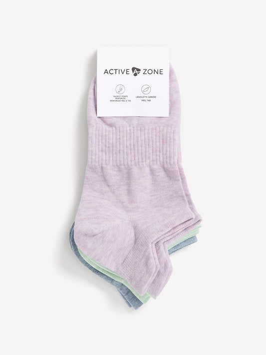 Heather Knit Ankle Socks with Extended Tab, Set of 3 - Active Zone