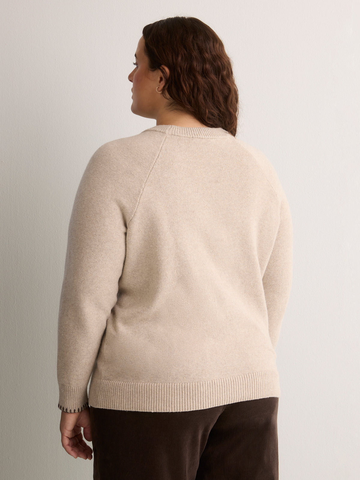 Beige Cable Knit Crew-Neck Sweater