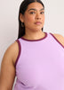 Fitted Halter-Neck Rib Knit Tank Top with Contrast Binding