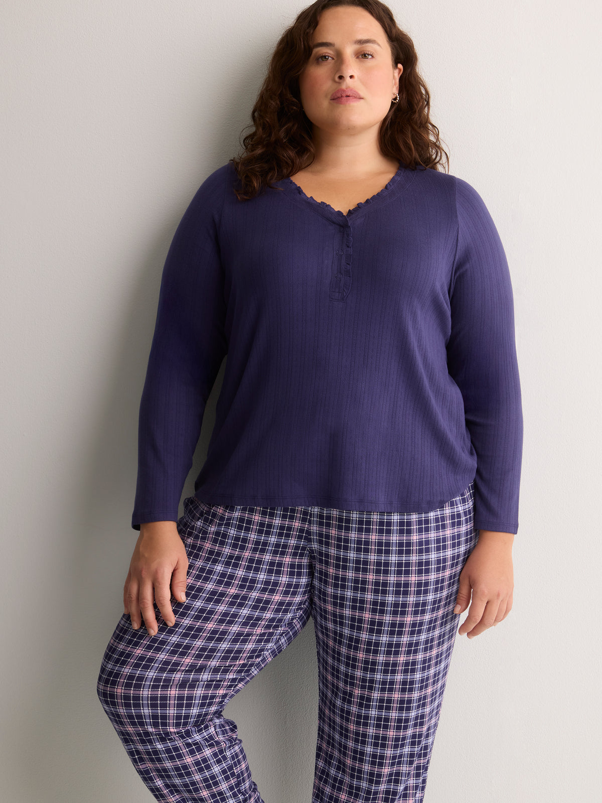 Blue Plaid Brushed Knit Jogger Pant - tiVOGLIO