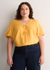 V-Neck Bubble-Sleeve Blouse with Smocked Yoke