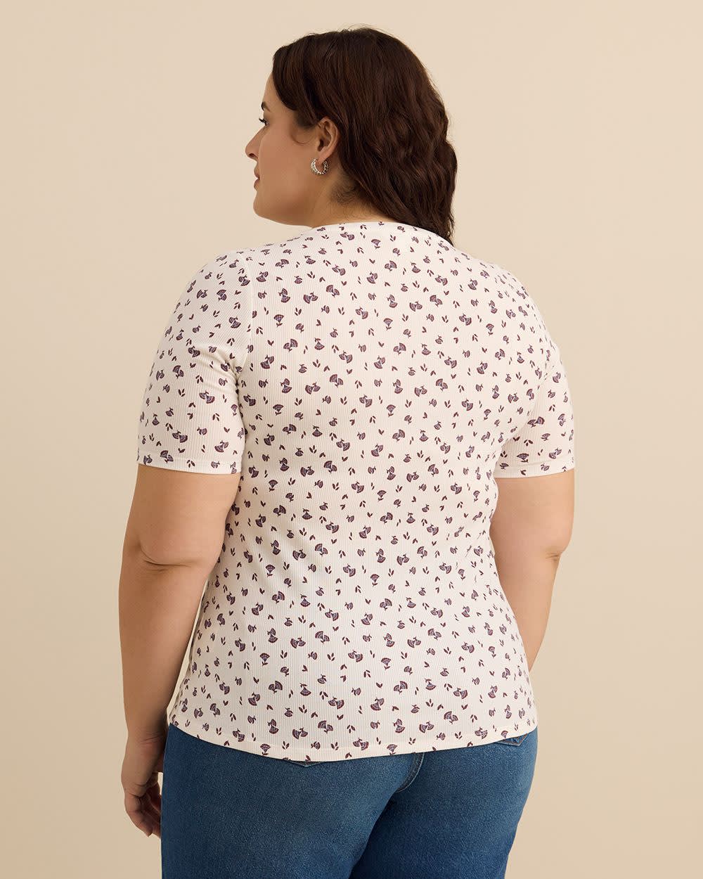 Elbow-Sleeve Top with Lace-Up Front Neckline